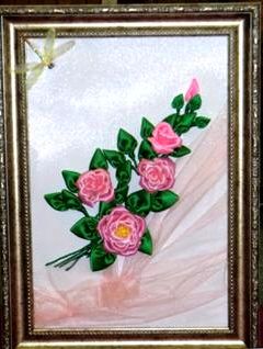 Картина из лент букет роз
